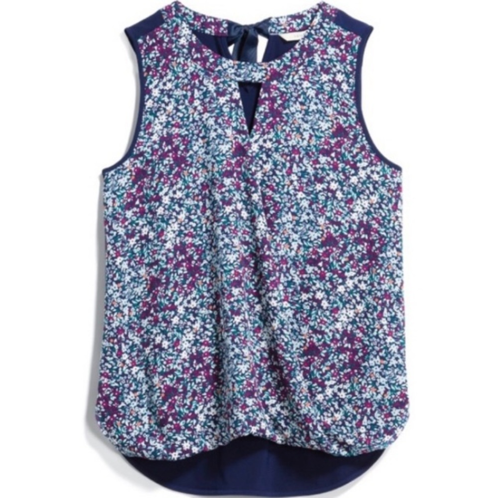 41 Hawthorn [Stitch Fix]  | Navy/Blue/Purple Floral Print “Clearwater” Blouse